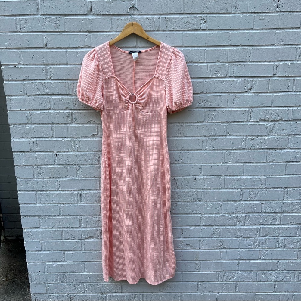 Caution to the wind orange and white puff sleeve cottage core dress